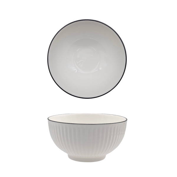 bulk 24 Sorrento Porcelain Embossed Bowl w Black Rim 6.5'' 16cm