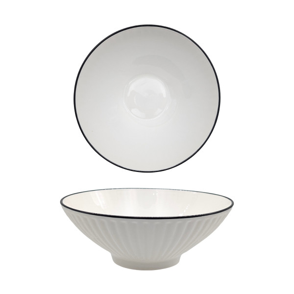 bulk 24 Sorrento Porcelain Embossed Soup Bowl w Black Rim 8" 20cm