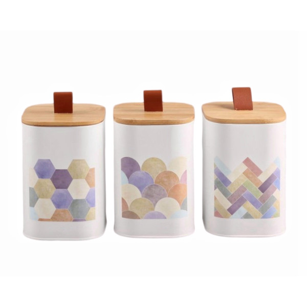 Set 3 Geometric Metal Storage Tins 16cm
