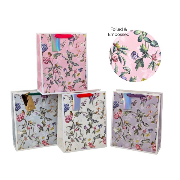 bulk 24 Medium Jardin Floral Gift Bag Foiled 23cm