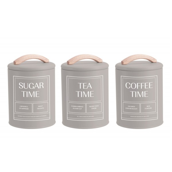 Set 3 Almond Cream Metal Coffee Tea Sugar Storage Tins 11x15cm