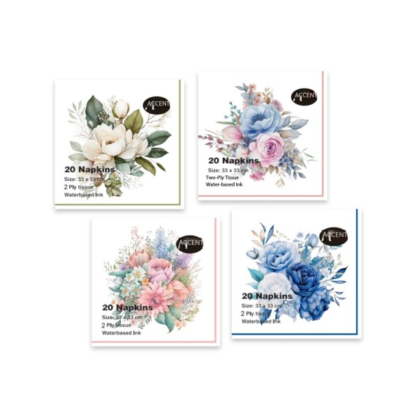 bulk 960 Flower Bouquet Napkins 2ply Assort 33x1cm