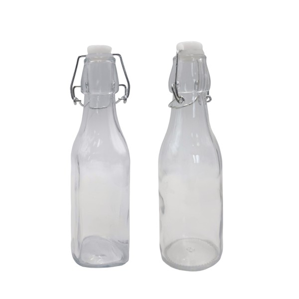 bulk 24 Clear Glass Bottle w/ Clip Lid 250ml 20cm