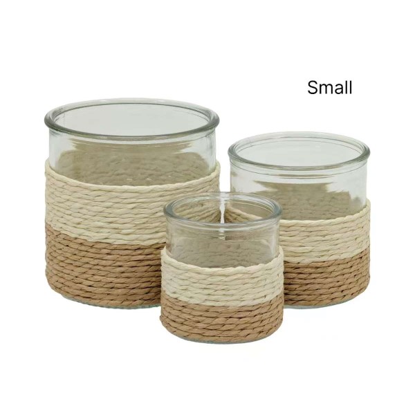 bulk 24 Paper Rope Glass Jar 8cm