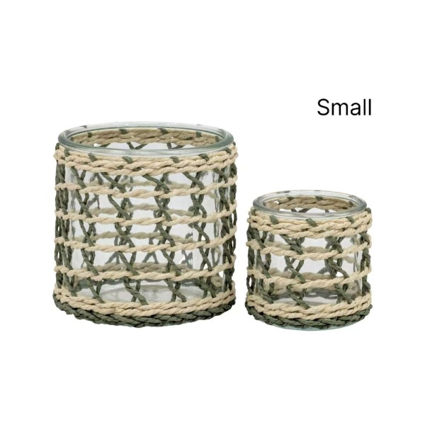 bulk 24 Forest Green Paper Rope Glass Jar 8cm