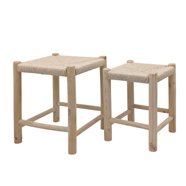 Set 2 Wooden Woven Rope Counter Stool 42cm