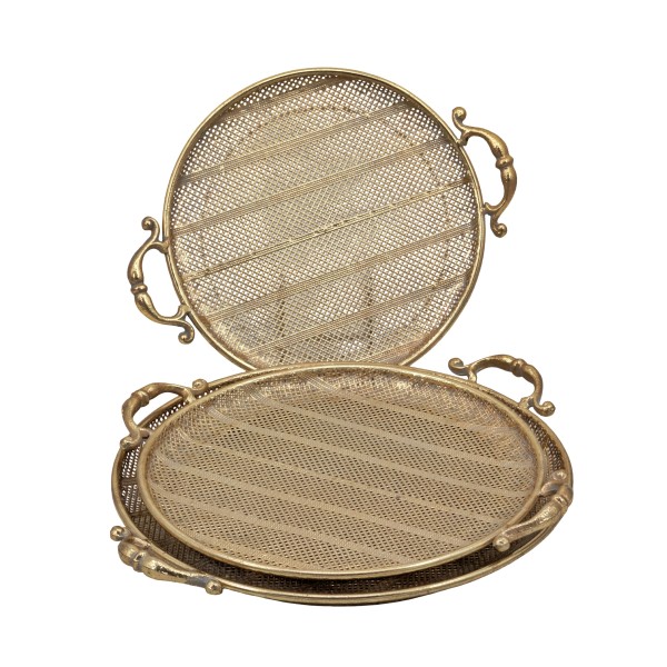Set 3 Rustic Gold Metal Round Tray 6cm