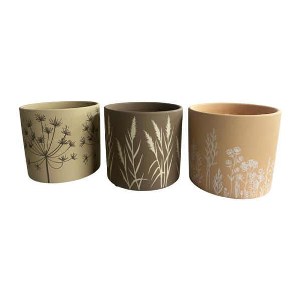Set 3 Asst Flowergrass Design Planters w Hole + Plug 17cm
