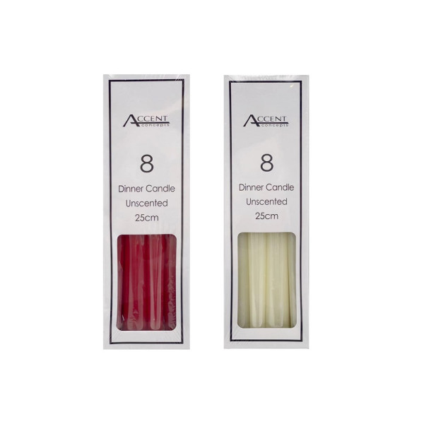 bulk 192 Unscented Dinner Candle Red & Ivory 25cm