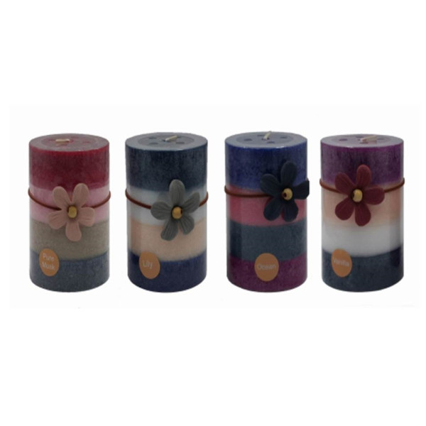 bulk 36 4 Tone Scented Pillar Candle Assort 10cm
