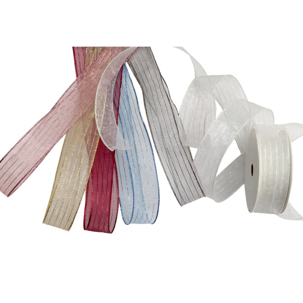 bulk 48 Metallic Striped Organza Ribbon Assort Wrap 300cm