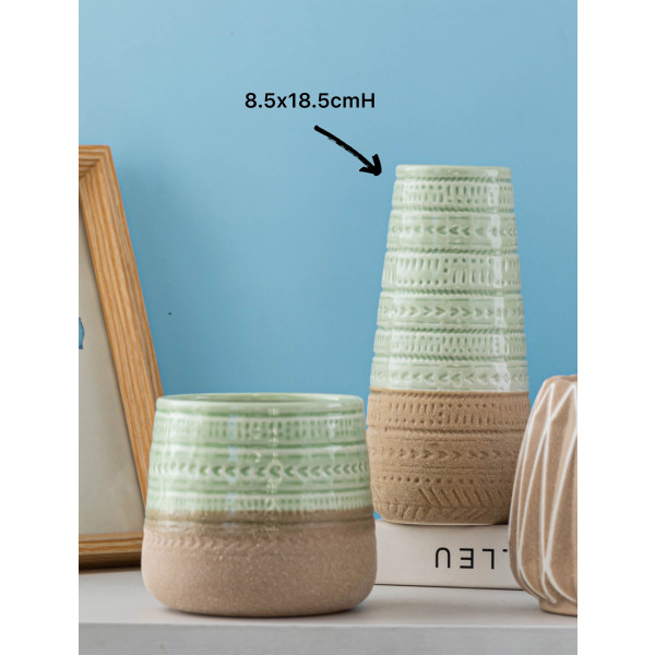 Set 2 Two Tone Mint Ceramic Vase Flower 18cm