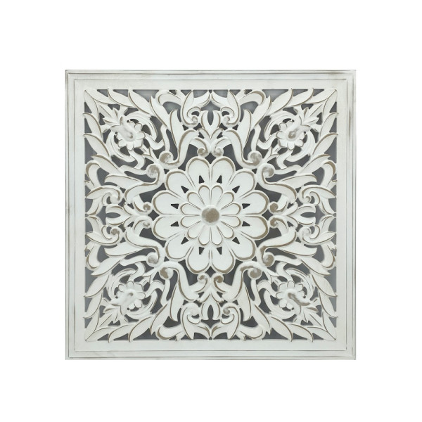 Carved Square Wall Art Antique White 60cm