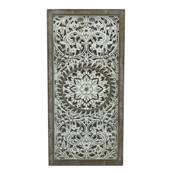Carved Rectangle Wall Art White 80cm