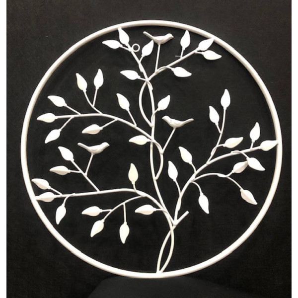 Round Leaves W Bird Metal Wall Art 50cm