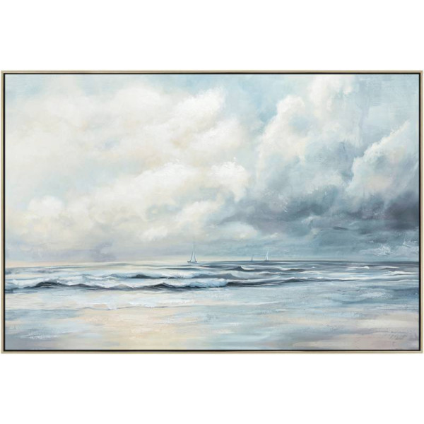 Stormy Beach Day Framed Artwork 120x80cm