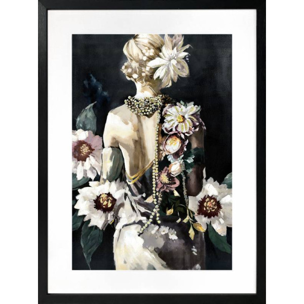 Flower Lady Artwork Framed W Glass Front 60x80cm