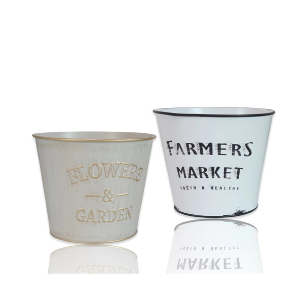 Set 2 Farmers Market Metal Planter Round Assort 13cm