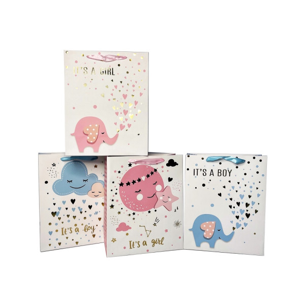 bulk 24 Medium Baby Gift Bag Foil Assort 23cm