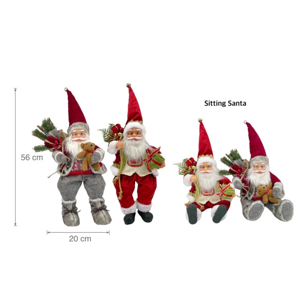 bulk 6 Xmas Plush Sitting Santa Assort 56cm