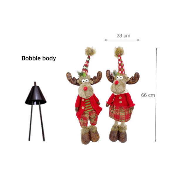bulk 6 Mr & Mrs Rudolph Bobble Body Standing Deer Assort 66cm