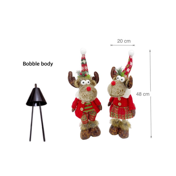bulk 8 Mr & Mrs Rudolph Bobble Body Standing Deer Assort 48cm