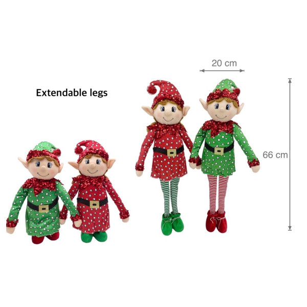 bulk 6 Xmas Plush Extendable Standing Elves W Sequins Assort 66cm