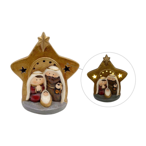 bulk 12 Xmas Ceramic Nativity Deco W Star & Led Lights 13cm
