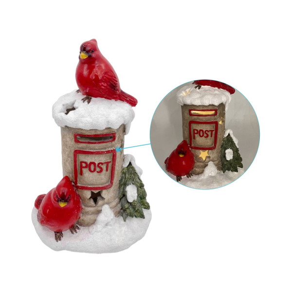 bulk 2 Xmas Red Bird On Mailbox W Led Light 34cm