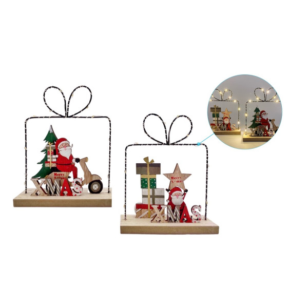 bulk 12 Xmas Santa W Gift Shape Led Lights Assort 18cm