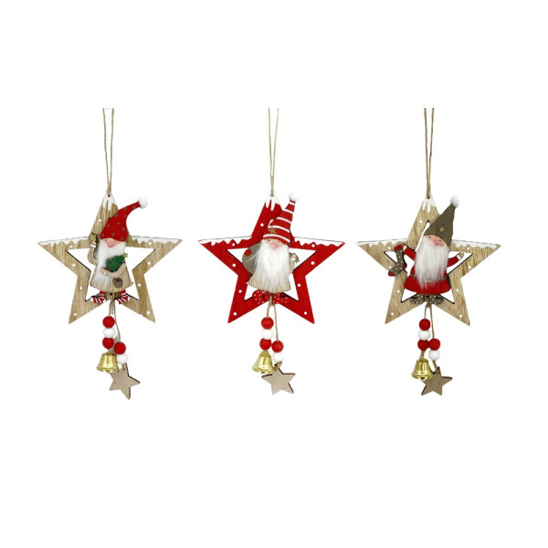 bulk 12 Xmas Hanging Santa in Star Assort 36cm