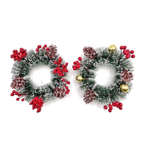 bulk 24 Xmas Snowy Red Berry Wreath Assorted 15cm