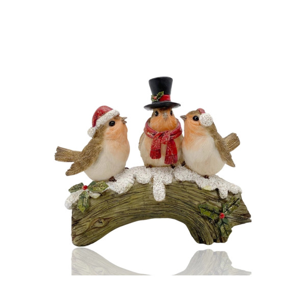 bulk 8 Xmas Polyresin 3 Bird Choir on Branch 11cm