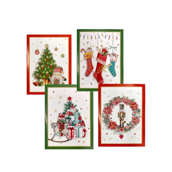 bulk 288 Cheerful w Gifts Xmas Cards 3D Glitter Assort Invitation 17cm