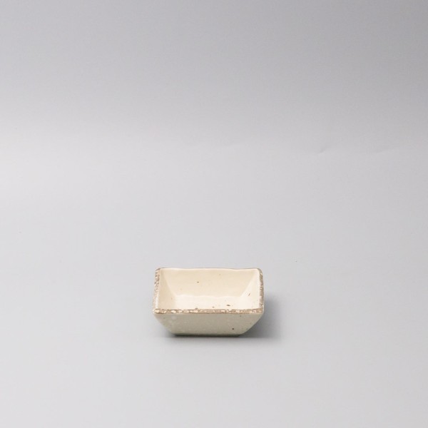 Sauce Dish Square 9cm Natural with Brown Edge