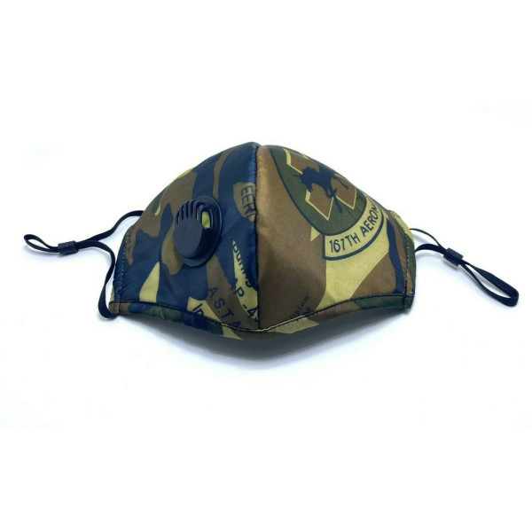 Adult Face Mask Camouflage Reusable Adjustable w Breathing Valve 3Ply