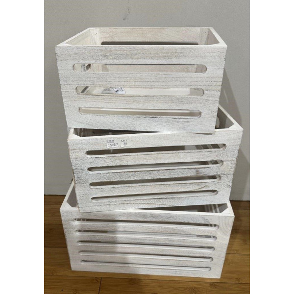 Set 3 Wood Crates White Wash 40x22cm