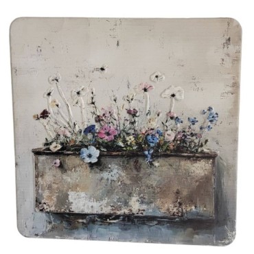 Flower Scene Pressed Metal Textured Wall Art 45cm