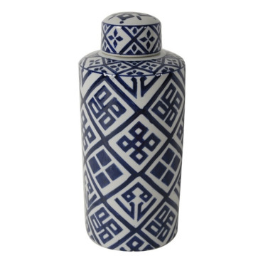 Valora Blue & White Cylinder Jar 35cm