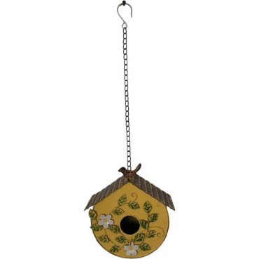 Hanging Yellow Distressed Birdhouse On Chain 59cm
