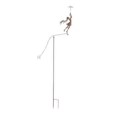 Girl w Yellow Umbrella Spinner / Balancing Garden Stake 62cm