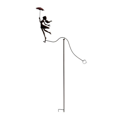 Girl w Red Umbrella Spinner / Balancing Garden Stake 67cm