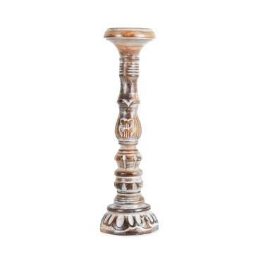 Tall Hand-Carved Embellished Pillar Candle Holder 11x40cm