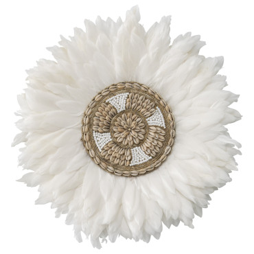Handcrafted Round Hanging Feather & Shell Wall Art 40x40cm