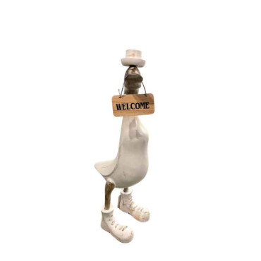 Handcrafted Duck Figurine W Welcome Sign 43cm