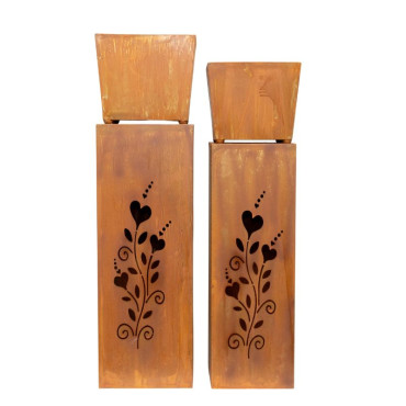 Set 2 Nested Square Pillar Rust 'Hearts' Panters 93cm, 86cm