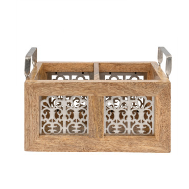Handcrafted Mango Wood Cutlery / Storage Caddy Two Division 20cm