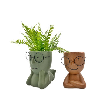 Set 2 Relaxing Man w Glasses Planters Assort 22cm