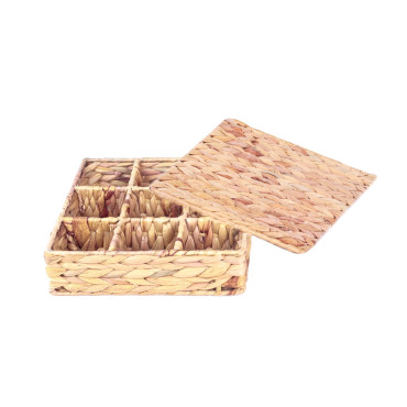 bulk 4 Natural Water Hyacinth Tea Box w Lid 24cm