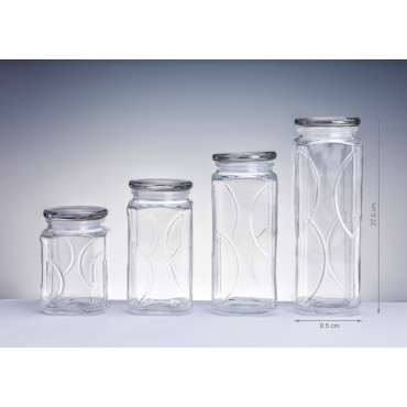 bulk 12 Swirl Embossed Squ Glass Jar w Glass Lid 27cm